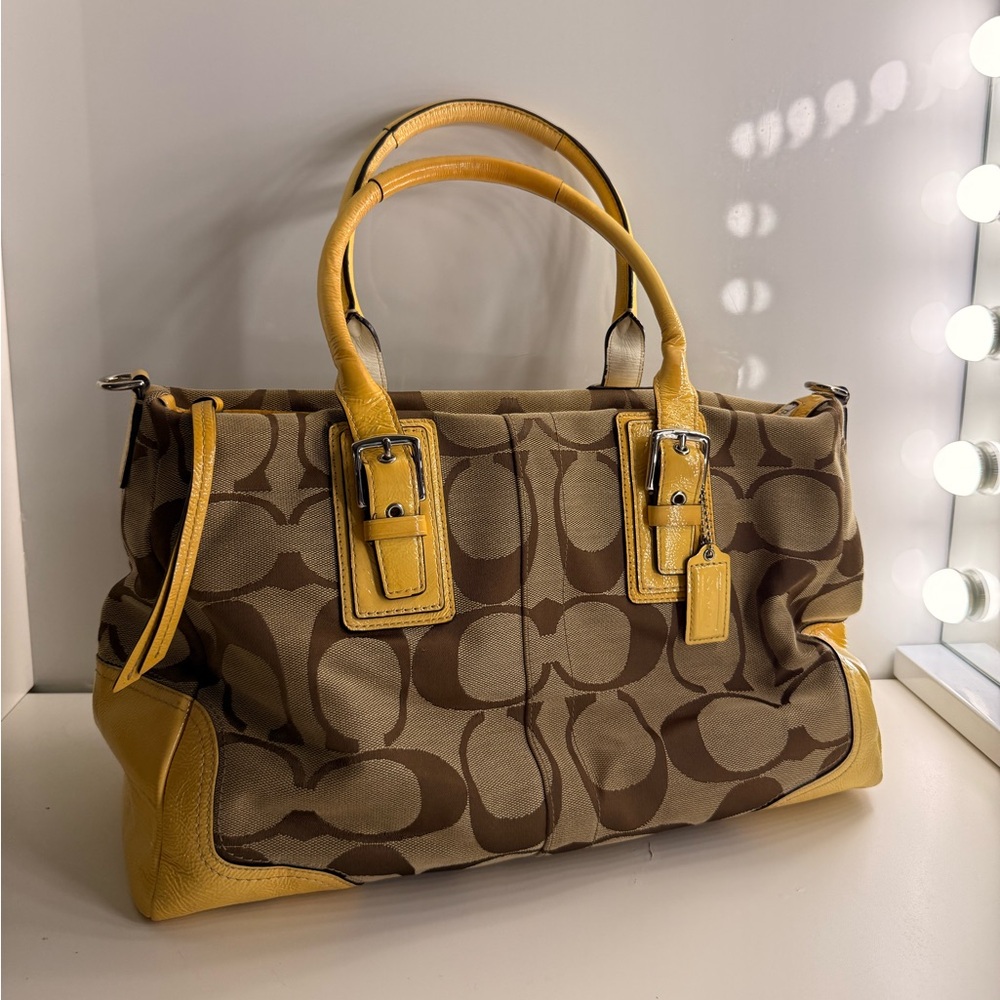 Vintage Coach Brown and Yellow Signature Satchel